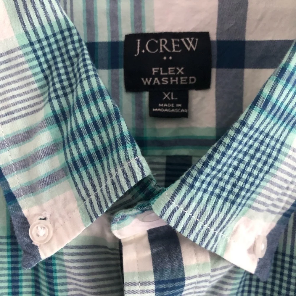 J. Crew Blue Green Plaid Cotton Long Sleeve Button Down Shirt XL